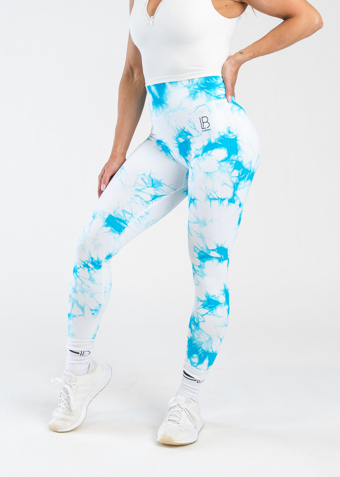 Seamless Leggings - White/Blue Marble