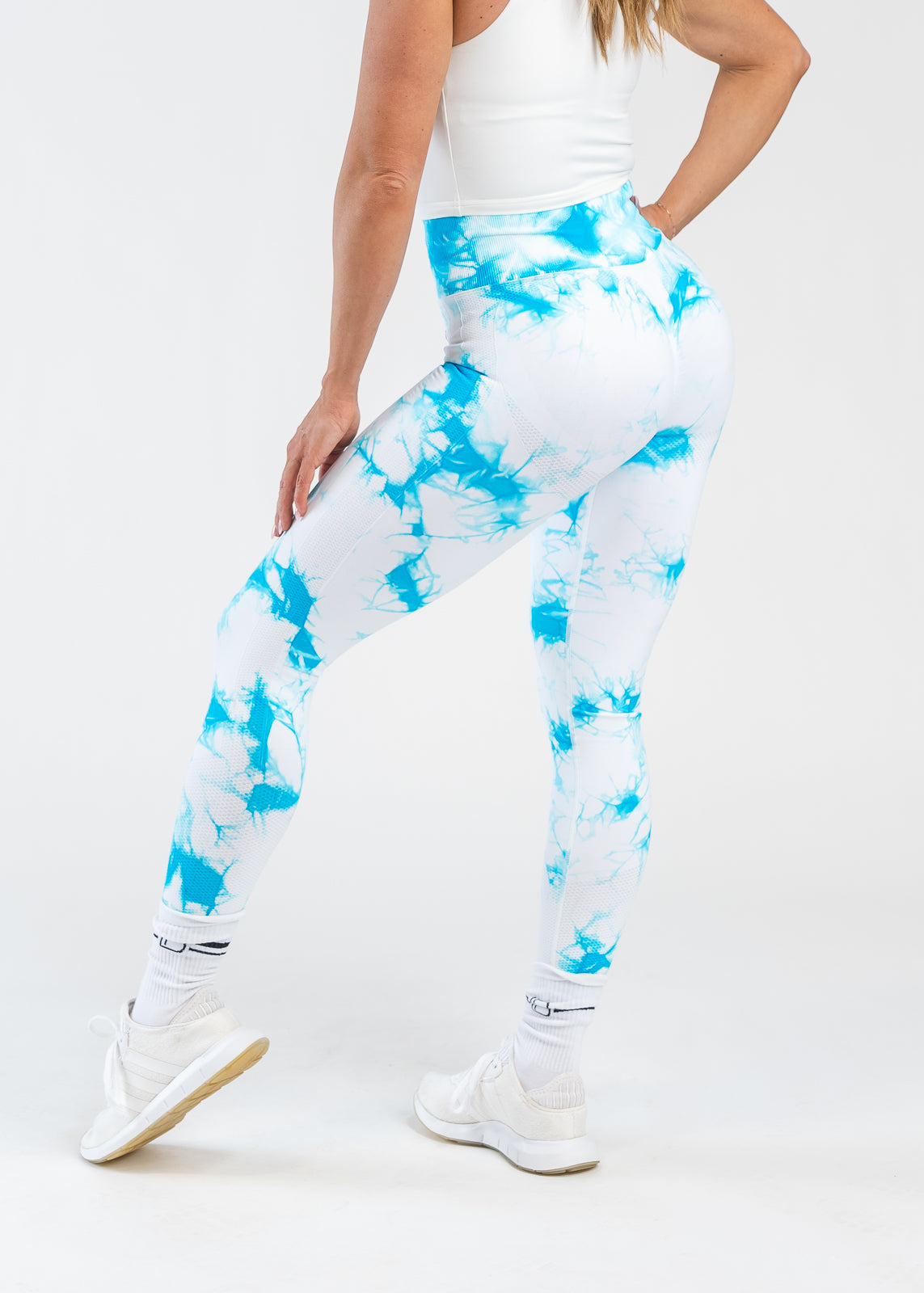 Seamless Leggings - White/Blue Marble