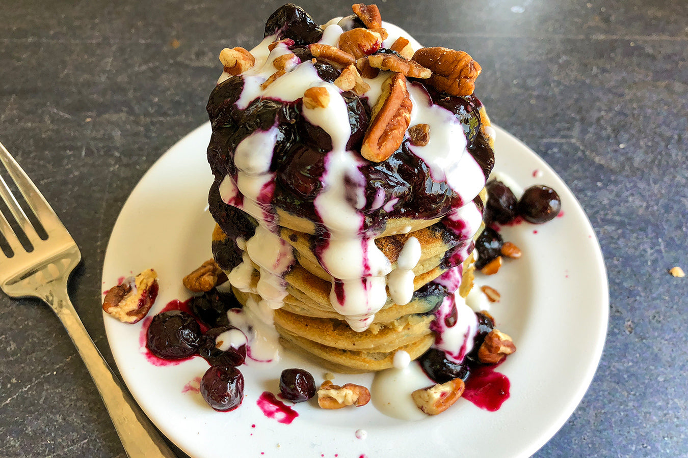 Low-Sugar Vegan Blueberry and Pecan Protein Pancakes Recipe