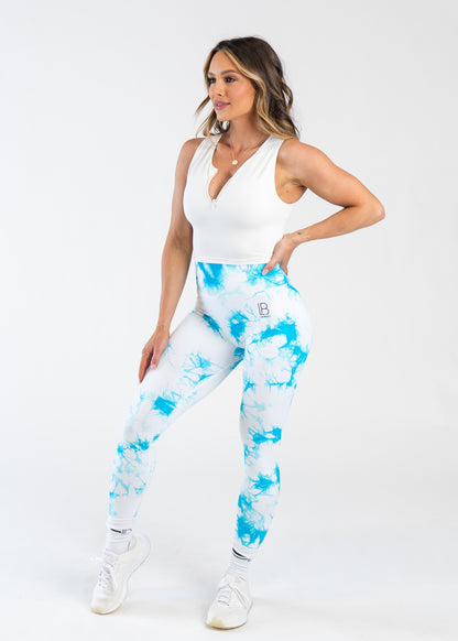 Seamless Leggings - White/Blue Marble